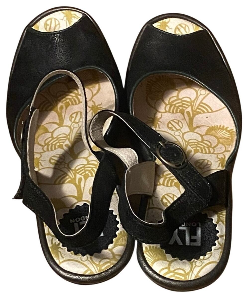 Fly London "Yora" Women’s Sandals, Slingback, Black, 7.5 - 8 US, 38 EU, Leather